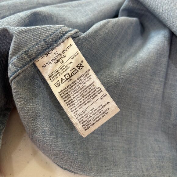 Gap Blue Chambray Denim Strappy Mini Dress 12 Smocked Fit Flare Sweetheart City - Picture 9 of 9